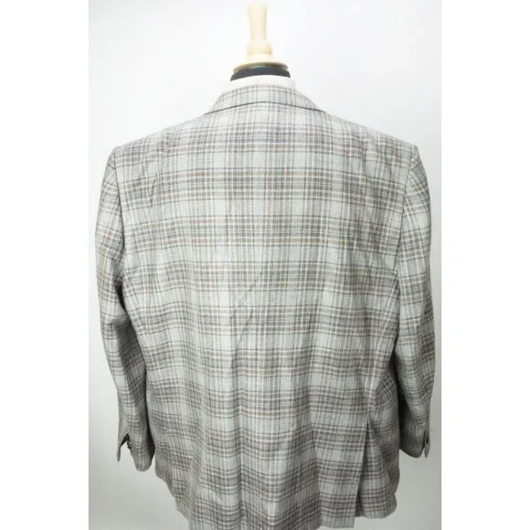 Ermenegildo Zegna Milano Current Cashmere Blend Gray Brown Plaid Sport Coat 54L